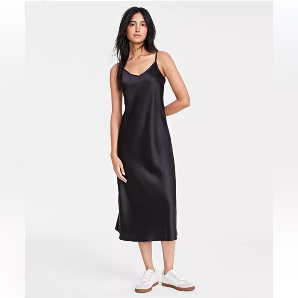 NWT Black Satin Midi Slipdress